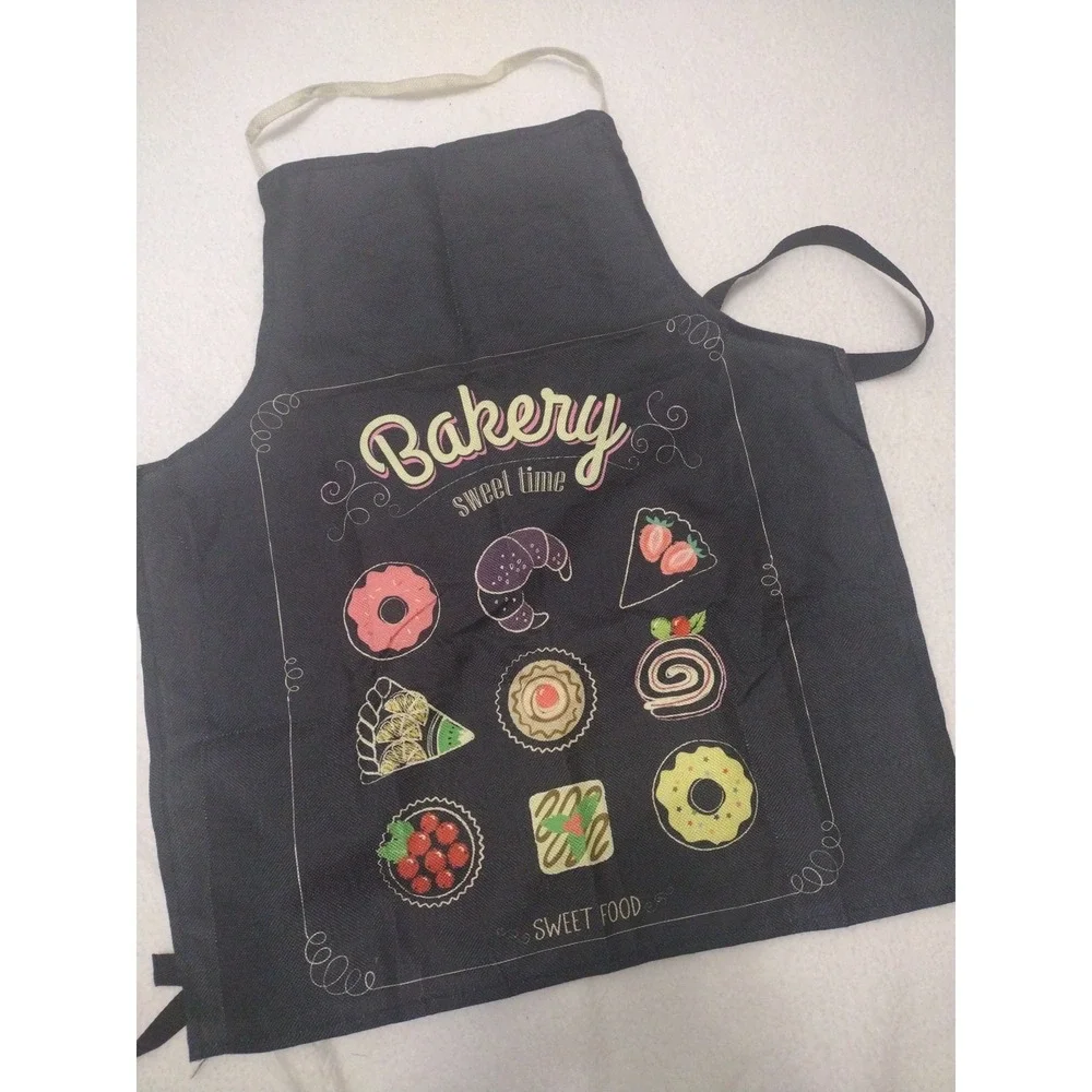 Baking Baker Apron for Women Sweet Food Black  Bib‎ Adjustable Colorful Desserts